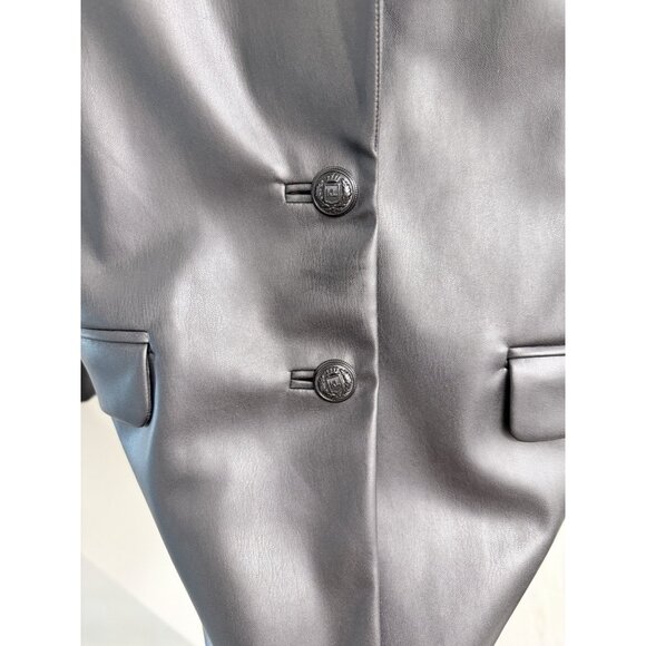 Karl Lagerfeld Black Leather Jacket w Button Details Women's Size 12 NWOT Paris - Picture 4 of 11